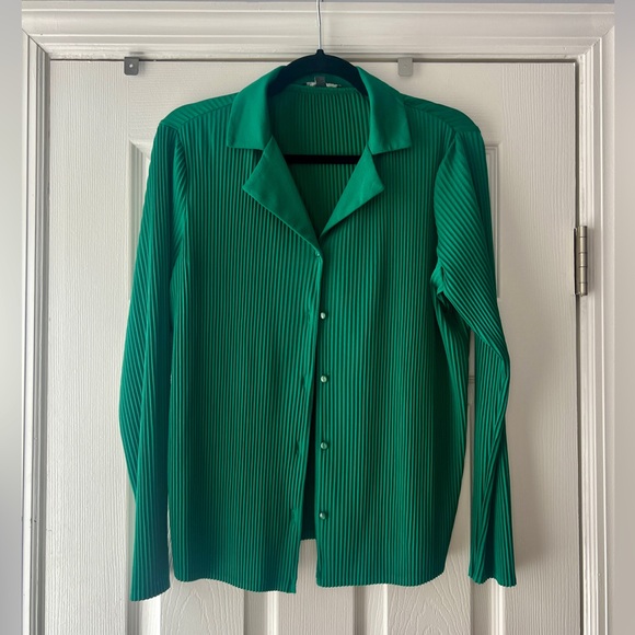 Adrianna Papell Emerald Green Pleated Blouse - Picture 1 of 5
